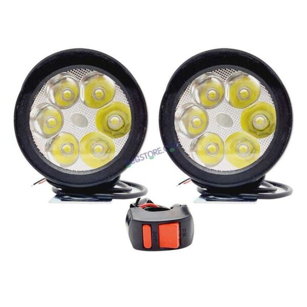 HJG LED Fog Lights for Bikes and Cars High Power, Heavy clamp and Strong ABS Plastic. (6 led Cap Set with Switch)