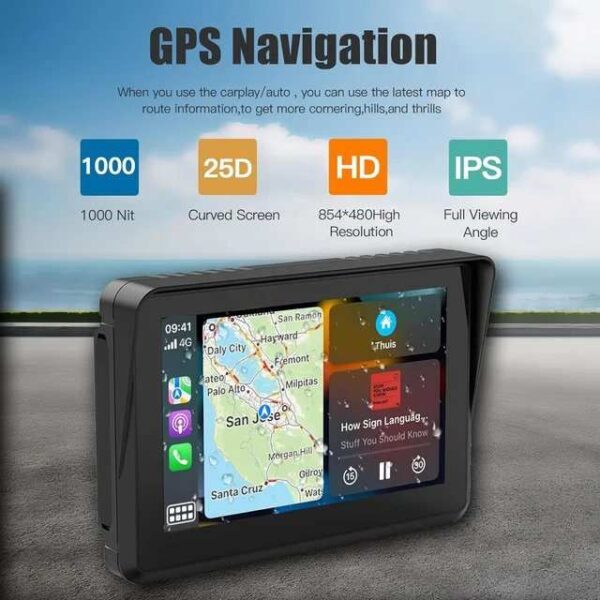 Second image of 5" Motorcycle Wireless CarPlay Android Auto GPS Navigation Device with IPX7 Waterproof without camera and tpms
