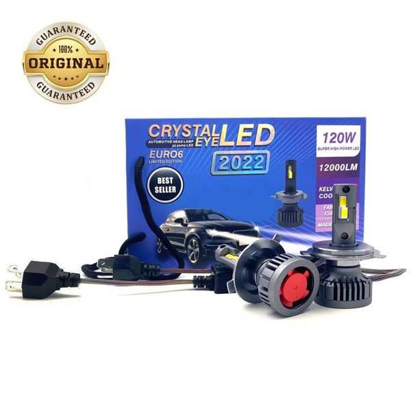 Original Crystal Eye Super Bright LED Bulb For Headlight and Fog Light with High/Low Beam 6500K White(120W, 2 Bulbs)