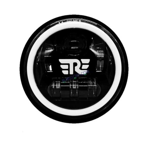 Second image of HJG 7 Inch RE Logo White LED Headlight New Model RE Logo Headlight Assembly for Royal Enfield | 75-90W CREE/Osram LED Chip Multi color Compatible with Royal Enfield, Jeep, Thar, Gypsy