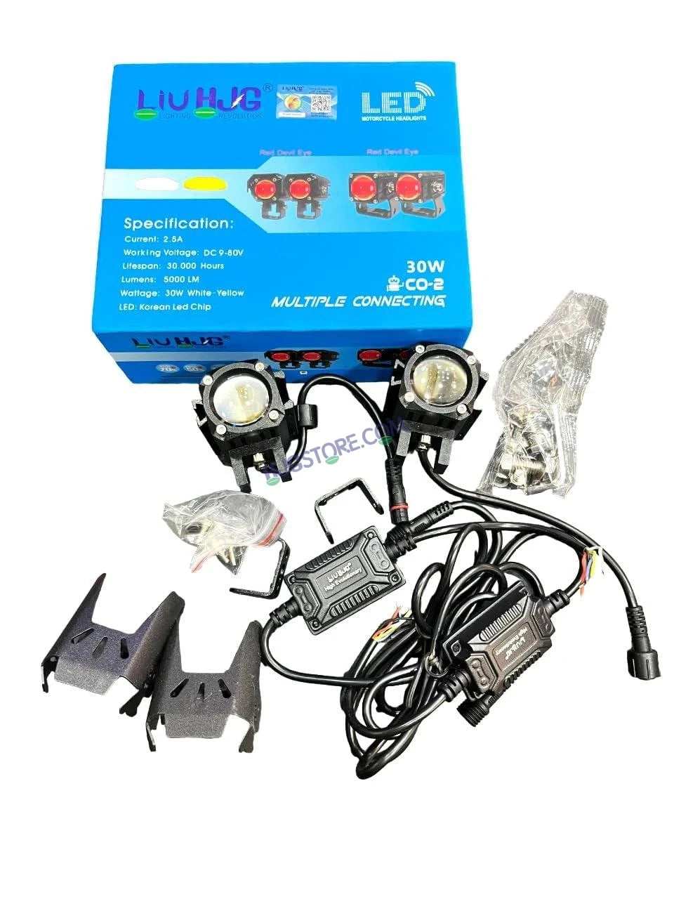 HJG CO-2 30W plus 30W 60W (30 * 2) Future 1 LED Mini Drive Light Red Devil Eye Light Co2 Multiple Connecting Red Yellow White Color With Wiring Harness Kit