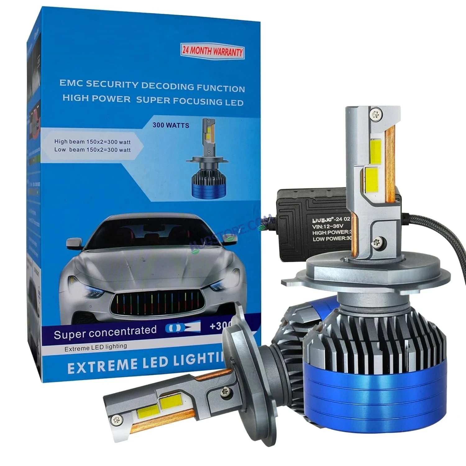 HJG 300W 9005/HB3 LED Vehicle Headlight Bulb (2 * 150 WATTS) 2 Pc LED Headlight Bulb 9005/HB3 150W For All Cars (Low and High Beam Bulbs (White) AC/DC 300Watt) - Type 9005/HB3