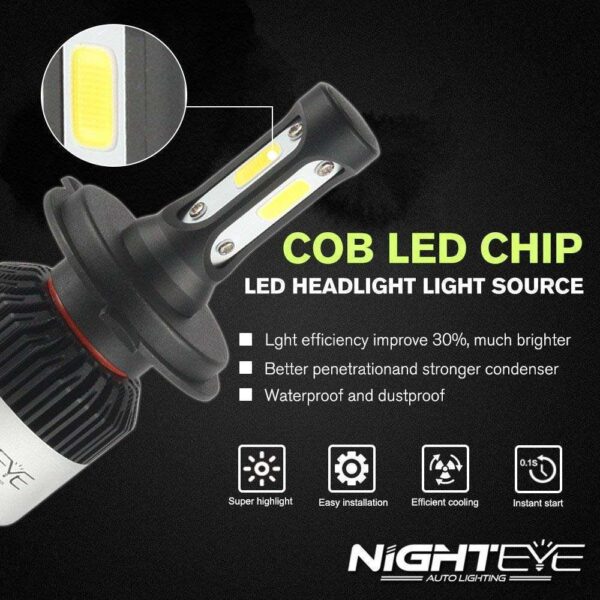Second image of ORIGINAL NIGHTEYE H4 LED Headlight Bulb for Car and Bike White, 72W, 2 Bulbs - 9000 Lumens ULTRA BRIGHT, Type H4