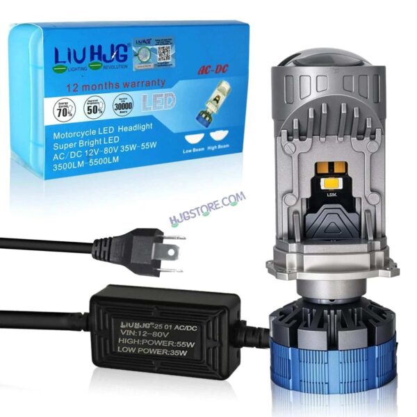 Second image of HJG Y6 New Model 55W Projector Lens H4 LED Bulb 55W HJG Y6 Projector Light Lamp H4 LED Mini Projector Lens with Fan for Bike Bulb 7000LM Conversion Kit Hi/Lo Beam Headlight 12V/24V for Motorcycle, Set of 1, White Hi/Lo