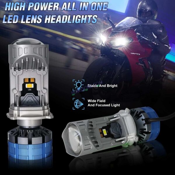 Second image of HJG Y6 New Model 110W Projector Lens H4 LED Bulb 110W HJG Y6 Projector Light Lamp H4 LED Mini Projector Lens with Fan for Car SUV Bulb 14000LM Conversion Kit Hi/Lo Beam Headlight 12V/24V for Car SUV, Set of 2, White Hi/Lo