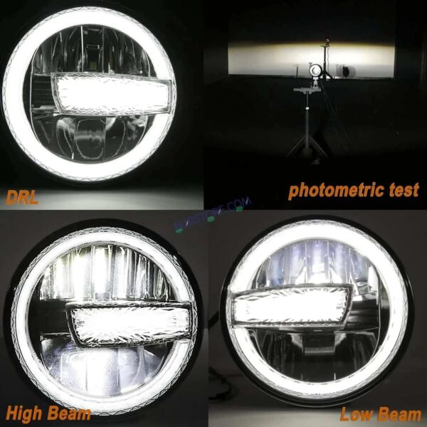 Second image of HJG Crystal Minus 7 Inch Headlight Assembly White LED Headlight Minus Crystal Headlight Assembly for Thar Royal Enfield | 75-120W CREE/Osram LED Chip Multi color High/Low Beam, DRL Compatible with Royal Enfield, Jeep, Thar, Gypsy