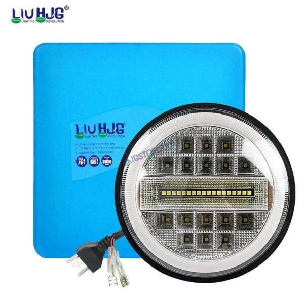 HJG 7 Inch Led Headlight Assembly Halo Lights Dual Color Yellow White 7 Inch Round Motorcycle Lights For Jeeps Universal Car Compatible with Royal Enfield, Jeep & Harley Davidson Diamond