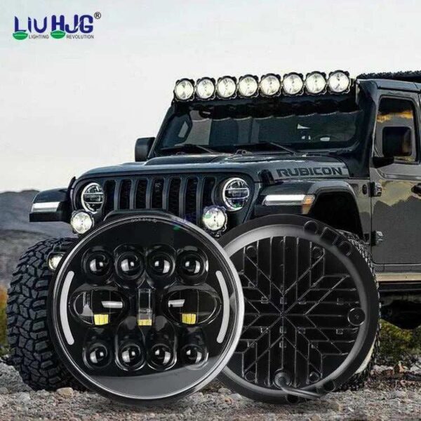 Second image of HJG 7 Inch Led Headlight Halo Lights Dual Color Yellow White 90w 7 Inch Round Motorcycle Lights For Jeeps Universal Car Compatible with Royal Enfield, Jeep & Harley Davidson 231050