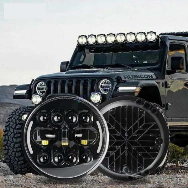 HJG 7 Inch Led Headlight Halo Lights Dual Color Yellow White 90w 7 Inch Round Motorcycle Lights For Jeeps Universal Car Compatible with Royal Enfield, Jeep & Harley Davidson 231050