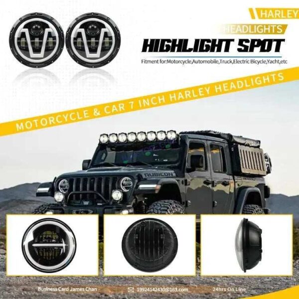 Second image of HJG 7 Inch Led Headlight Assembly Halo Lights Dual Color Yellow White 7 Inch Round Motorcycle Lights For Jeeps Universal Car Compatible with Royal Enfield, Jeep & Harley Davidson U 2