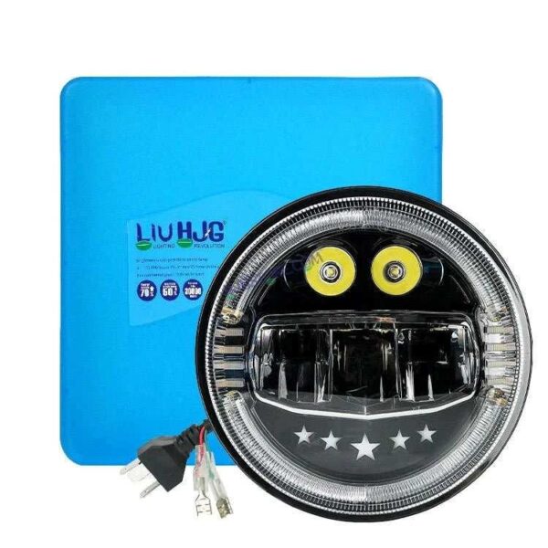 HJG 7 Inch Star White LED Headlight New Model Minus Headlight Assembly for Thar Royal Enfield | 75-120W CREE/Osram LED Chip Multi color Compatible with Royal Enfield, Jeep, Thar, Gypsy