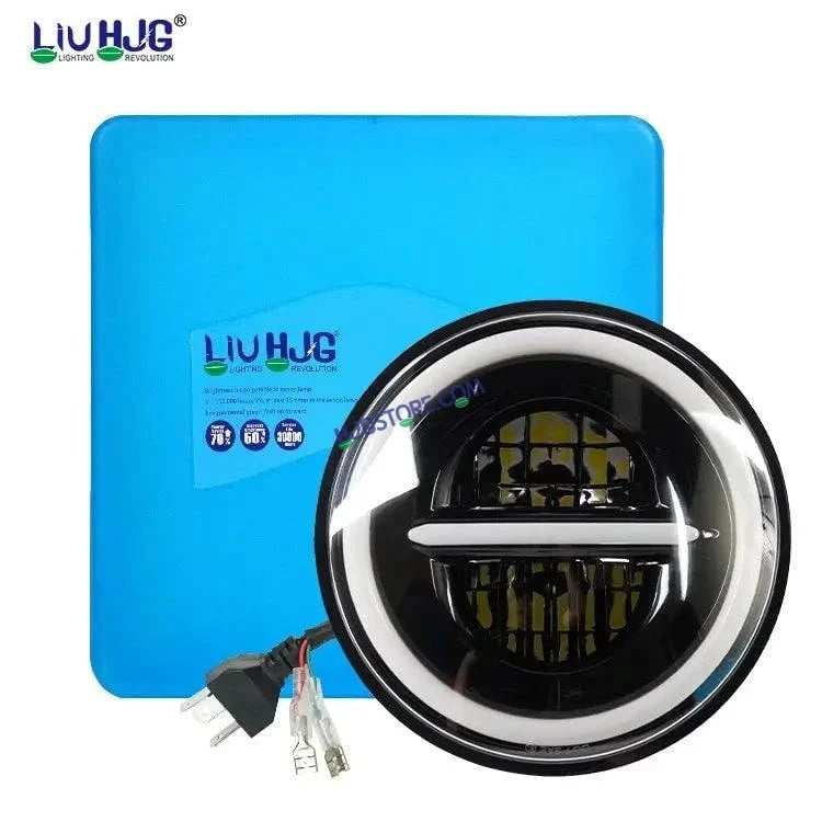 HJG 7 Inch Led Headlight Assembly Halo Lights Dual Color Yellow White 7 Inch Round Motorcycle Lights For Jeeps Universal Car Compatible with Royal Enfield, Jeep & Harley Davidson Minus