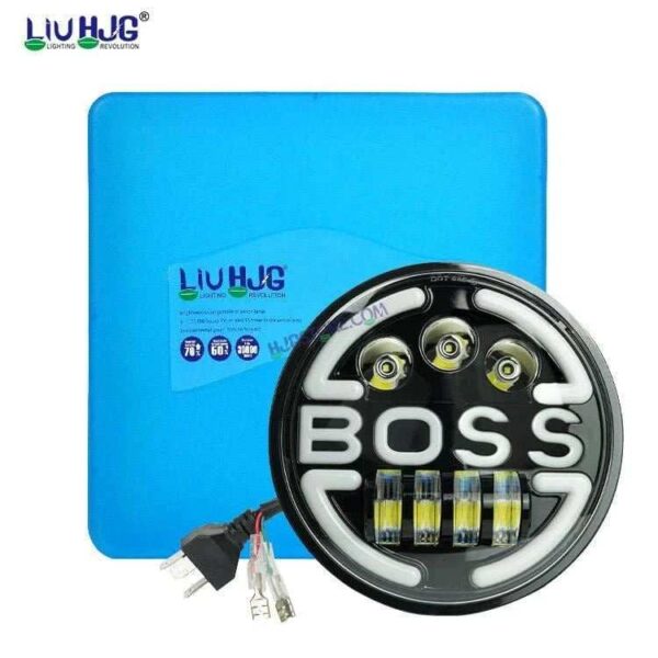 Second image of HJG 7 Inch Led Headlight Assembly Halo Lights Dual Color Yellow White 7 Inch Round Motorcycle Lights For Jeeps Universal Car Compatible with Royal Enfield, Jeep & Harley Davidson BOSS 2