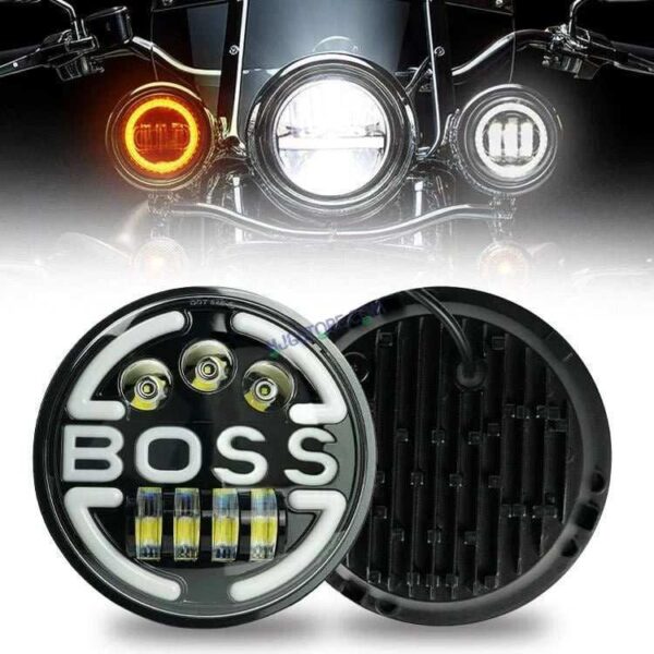 Second image of HJG 7 Inch Led Headlight Assembly Halo Lights Dual Color Yellow White 7 Inch Round Motorcycle Lights For Jeeps Universal Car Compatible with Royal Enfield, Jeep & Harley Davidson BOSS