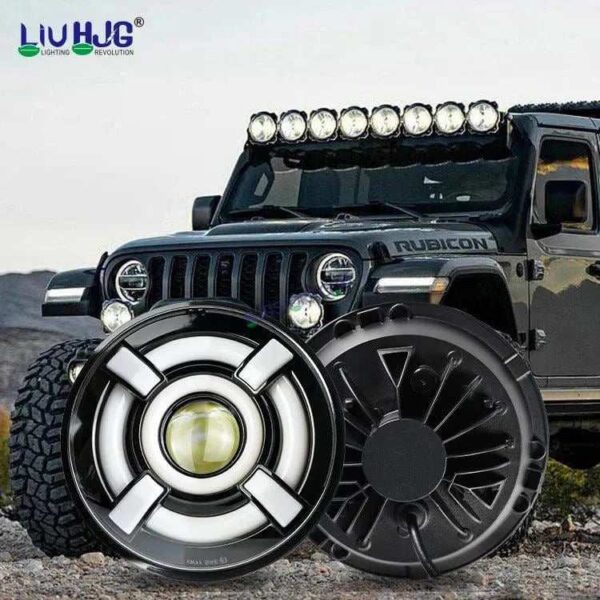 Second image of HJG 7 Inch Led Headlight Halo Lights Dual Color Yellow White 90w 7 Inch Round Motorcycle Lights For Jeeps Universal Car Compatible with Royal Enfield, Jeep & Harley Davidson 2 HJG