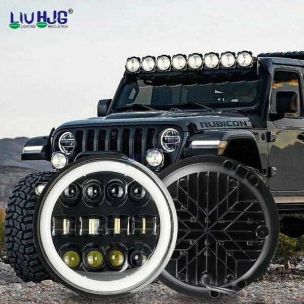 Second image of HJG 7 Inch Fashion Design Hi/lo Beam Black Round 7" Headlight 60w H4 Led Headlamp 7inch Drl Led Headlight 231045 2