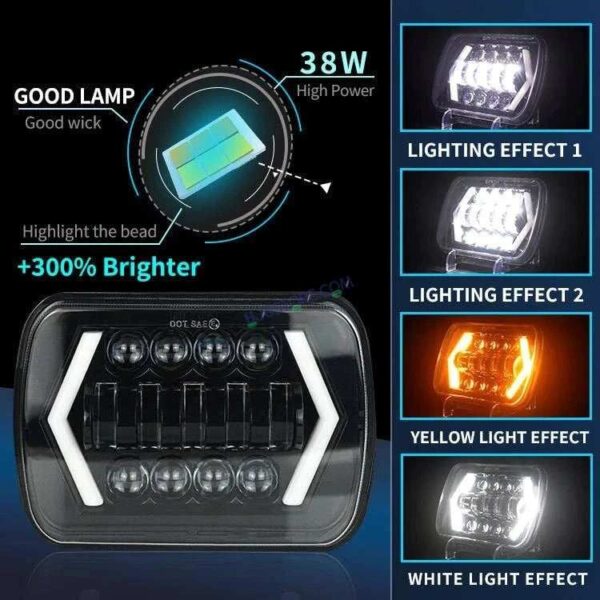 Second image of HJG New Model Arrow Lens Headlight Assembly Square 12v 45w 4x6" 5x7" Inch Led Headlights For Jeep, Splendor Headlight Assembly HJG 231202