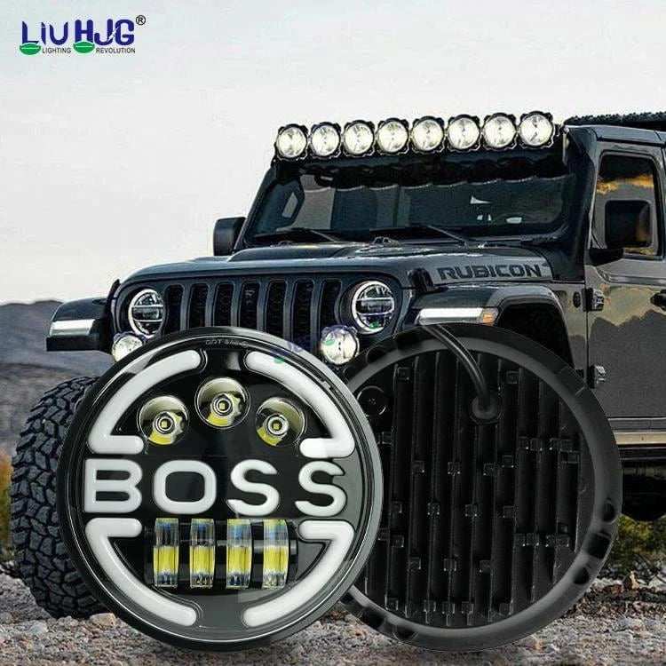 HJG 7 Inch Led Headlight Assembly Halo Lights Dual Color Yellow White 7 Inch Round Motorcycle Lights For Jeeps Universal Car Compatible with Royal Enfield, Jeep & Harley Davidson BOSS 2