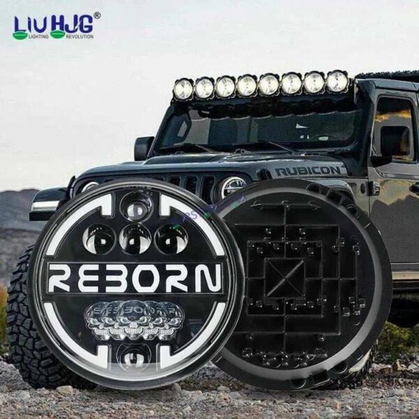 HJG 7 Inch Led Headlight Halo Lights Dual Color Yellow White 90w 7 Inch Round Motorcycle Lights For Jeeps Universal Car Compatible with Royal Enfield, Jeep & Harley Davidson Reborn 2