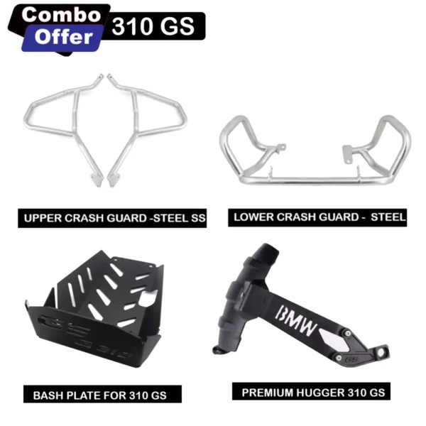 BMW G310GS Combo-Upper Crash Guard Stainless Steel+Lower Crash Guard Stainless Steel+Tyre Hugger+Bashplate