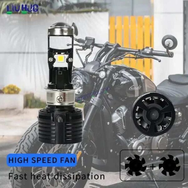 Second image of HJG Y6 Slim Projector Lens H4 LED Bulb 50W HJG Y6 Projector Light Lamp H4 LED Mini Projector Lens with Fan for Bike Bulb 5000LM Conversion Kit Hi/Lo Beam Headlight 12V/24V for Motorcycle, Set of 1, White