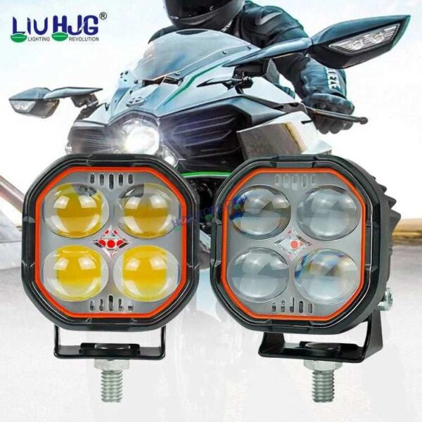 Second image of HJG New 4x4 Projector Lens 2pc Foglight 4 LED Projector Fog Quad 4x4 Lens 80W with Red DRL Foglight Ultra Wide Dual Intensity LED Fog Lights White/Yellow/Red DRL Projector (80W) Universal For All Cars & Bikes LIU HJG Projector 4x4 Lens Projector Fog Light
