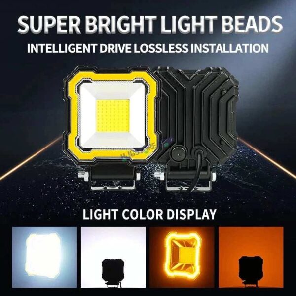 Second image of HJG Single LED New Model Square Fog Light 60W LIU HJG Square Fog Light with Red DRL For Universal For Bike Universal For Car (Set of 2) 60W HJG Square Foglight with Red DRL, Flash Mode
