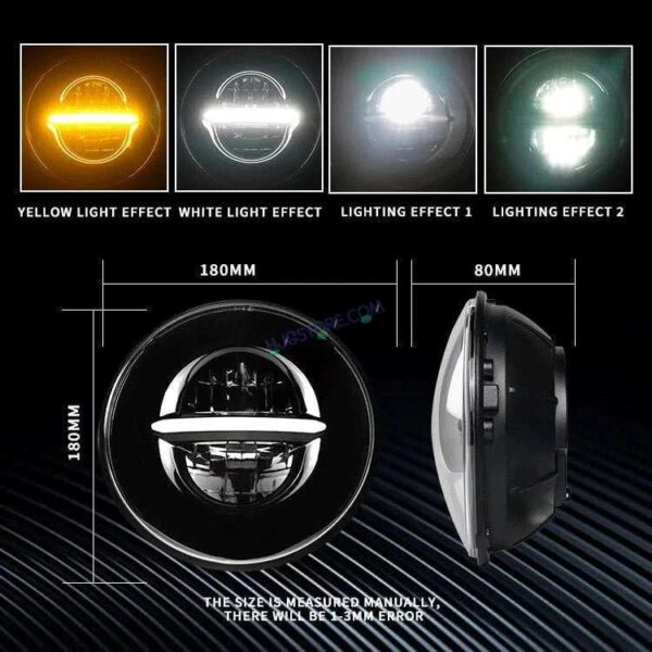 Second image of HJG 7 Inch Minus LED Headlight Assembly Halo Lights Dual Color Yellow White 7 Inch Round Motorcycle Lights For Jeeps Universal Car Compatible with Royal Enfield, Jeep & Harley Davidson Minus Line Without Ring