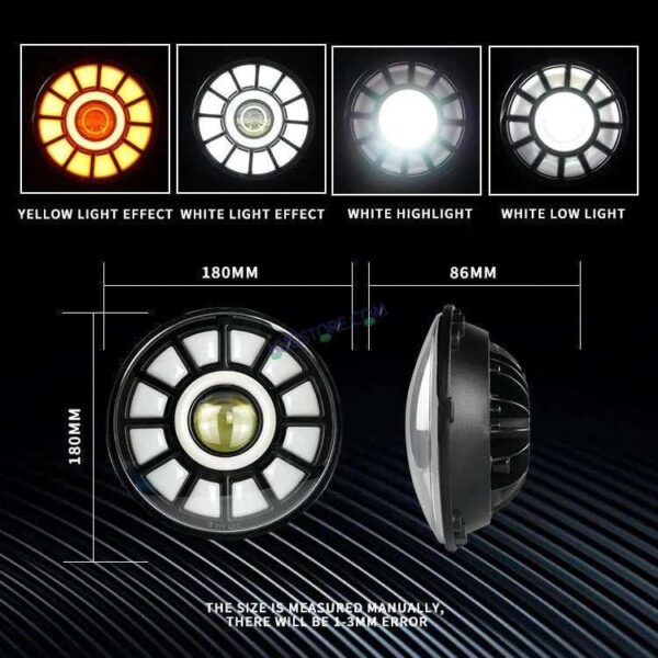 Second image of HJG 7 Inch Chakri Multi Color LED Headlight Chakra Headlight Assembly for Thar Royal Enfield | 75-120W CREE/Osram LED Chip Multi color Compatible with Royal Enfield, Jeep, Thar, Gypsy