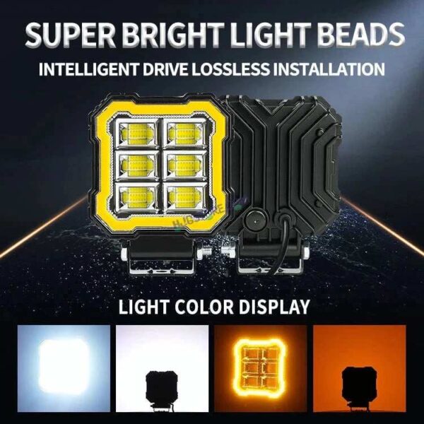 Second image of HJG 6 LED New Model Square Fog Light 60W LIU HJG Square Fog Light with Red DRL For Universal For Bike Universal For Car (Set of 2) 60W HJG Square Foglight with Red DRL, Flash Mode