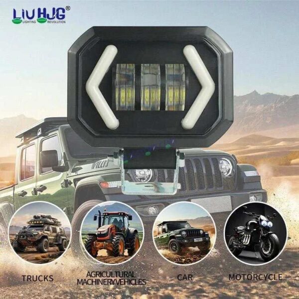 Second image of HJG Arrow DRL Square Original Foglight 120W 4 Lens Dual Color White/Yellow LED Foglights (Set of 2) (Copy)