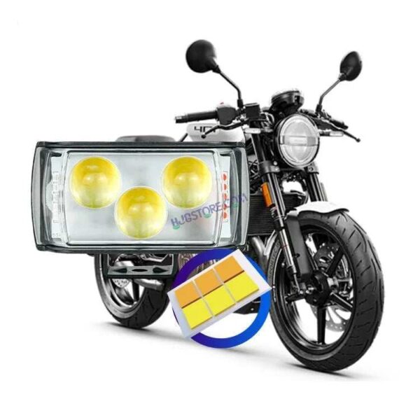 HJG 3 LED Projector Light Bar Fog Light with Triangular Lens Design 1pc with Red Blue Flash Strobe Fog Light for Bikes and Cars High Power, Heavy clamp and Strong aluminum.(3 LED Fog Light Bar Single) White/Yellow, Red Blue Strobe Flash, Pack of 1
