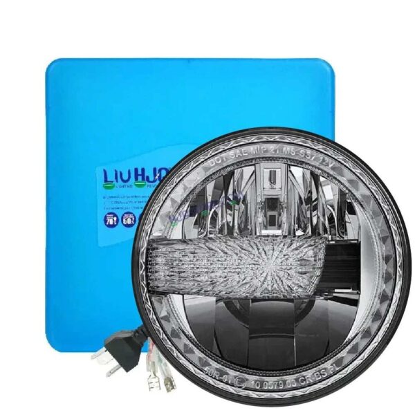 HJG Crystal Minus 7 Inch Headlight Assembly White LED Headlight Minus Crystal Headlight Assembly for Thar Royal Enfield | 75-120W CREE/Osram LED Chip Multi color High/Low Beam, DRL Compatible with Royal Enfield, Jeep, Thar, Gypsy