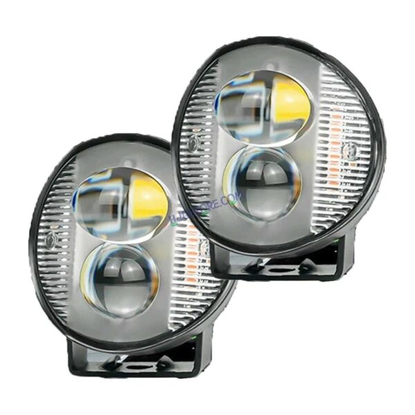 HJG 2 LED Round New with Red Blue Flash Strobe 2pc LIU HJG Fog Light for Bikes and Cars High Power, Heavy clamp and Strong aluminum. (2 LED Round Fog White/Yellow with Red/Blue Flash) White/Yellow Projector, Red Blue Strobe Flash, Pack of 2