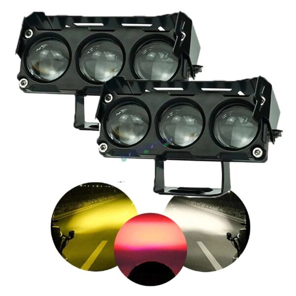 HJG 3 Lens Without Fan NEW MEGA DRIVE Fog Light 40W For Bike/Car/Thar/Jeep ( Cool White, Yellow, Warm White, Red DRL, Flash ) - Pack of 2 Future Eyes 3 Lens with Red DRL HJG