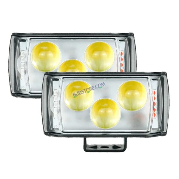 HJG 3 LED Projector Light Bar Fog Light 2pc with Triangular Lens Design 2pc with Red Blue Flash Strobe Fog Light for Bikes and Cars High Power, Heavy clamp and Strong aluminum.(3 LED Fog Light Bar Double) White/Yellow, Red Blue Strobe Flash, Pack of 2