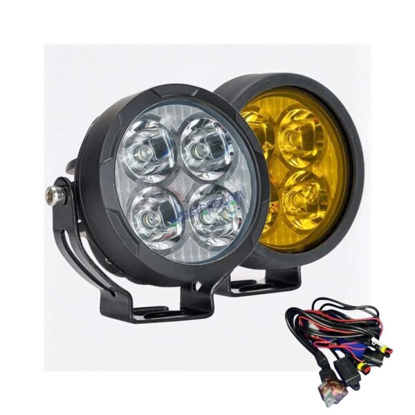 HJG 4 LED 80W Round CREE Foglight Foglamp with Yellow Cover 80W 4 LED HJG 80W 4 LED Car Accessories Led Headlights Lights Led Fog Lights For Motorcycle Car SUV Lights, Set of 2 with Wiring Harness Kit HJG 4 LED Round 80W