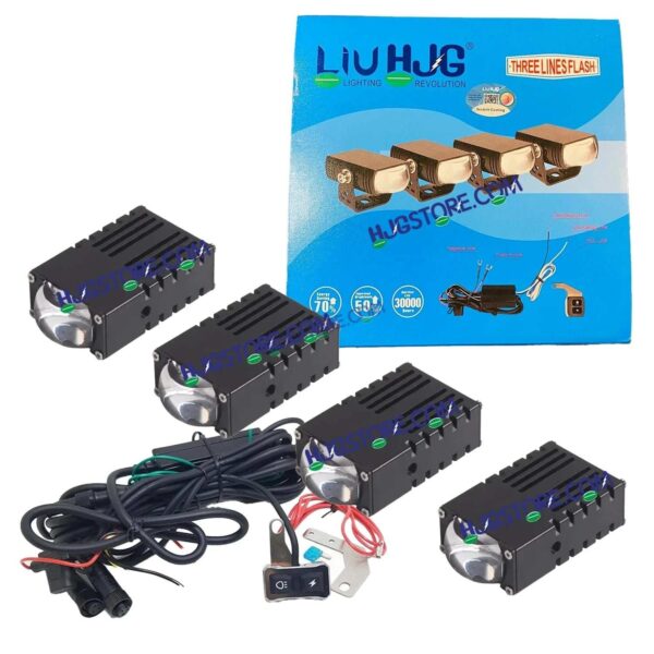 HJG LIU HJG Original Waymaker 4 LED New Model Slim Drive Grille Fitting Dual Colour Fog Light Mini Drive Light Version 4 And Wiring With Canbus For All Cars and Motorcycles (4Pcs) HJG Waymaker Foglight HJG New Model 4 LED with Canbus Wiring Harness Kit