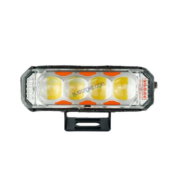 HJG 4 LED Light Bar with Red Blue Flash Strobe Fog Light for Bikes and Cars High Power, Heavy clamp and Strong aluminum. (4 LED Fog Light Bar Single) White/Yellow, Red Blue Strobe Flash, Pack of 1