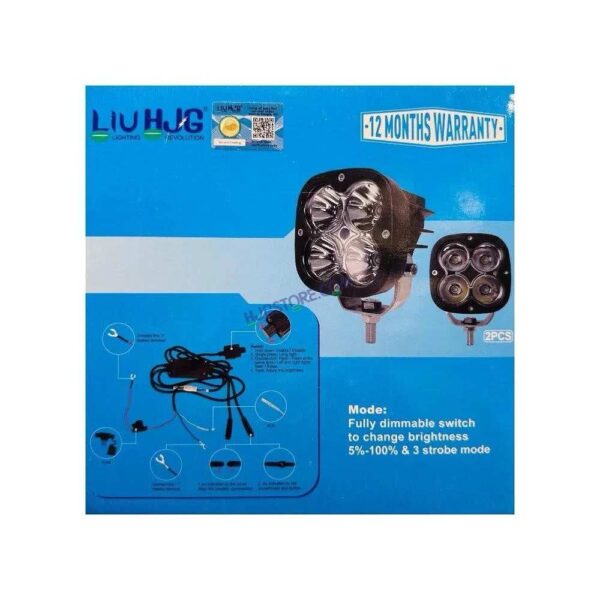 Original HJG 4x4 LED with Brightness Controller Switch Fog Light: 120W-12V White, Yellow Filter Cap