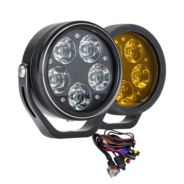HJG 5 LED 100W Round CREE Foglight Foglamp with Yellow Cover 100W 5 LED HJG 100W 5 LED Car Accessories Led Headlights Lights Led Fog Lights For Motorcycle Car SUV Lights, Set of 2 with Wiring Harness Kit HJG 5 LED Round 100W