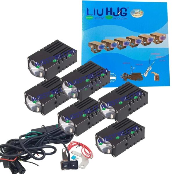 HJG LIU HJG Original Waymaker 6 LED New Model Slim Drive Grille Fitting Dual Colour Fog Light Mini Drive Light Version 4 And Wiring With Canbus For All Cars and Motorcycles (6Pcs) HJG Waymaker Foglight HJG New Model 6 LED with Canbus Wiring Harness Kit