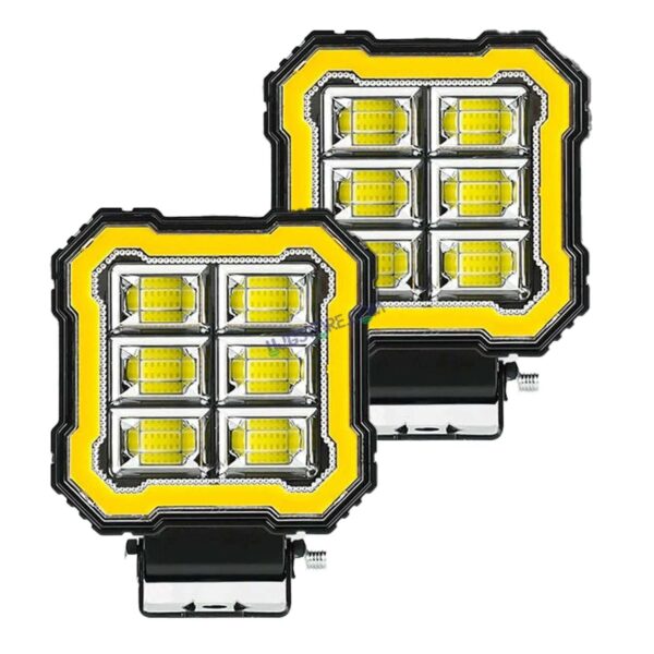 HJG 6 LED New Model Square Fog Light 60W LIU HJG Square Fog Light with Red DRL For Universal For Bike Universal For Car (Set of 2) 60W HJG Square Foglight with Red DRL, Flash Mode