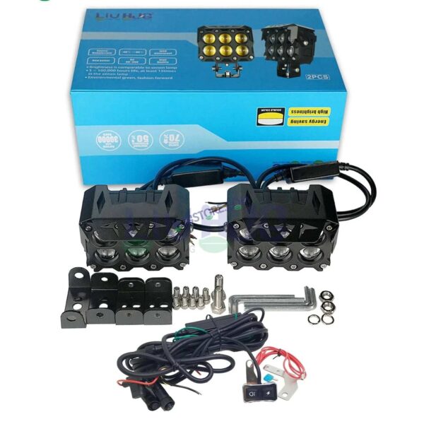 Second image of HJG Future Eyes 6 Box Fog 180W with Wiring Kit Future Eyes 6x6 Foglight with Wiring Kit MEGA DRIVE Fog Light For Bike/Car/Thar/Jeep ( Cool White, 90W each * 2 = 180W Total ) - Pack of 2 LIU HJG 180W 6x6 Fog Light with Wiring Harness Kit Combo