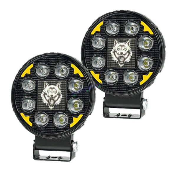 HJG 8 LED New Model Wolf Fog Light 60W LIU HJG Round Fog Light with DRL For Universal For Bike Universal For Car (Set of 2) 60W HJG Wolf Round Foglight with Red DRL, Flash Mode