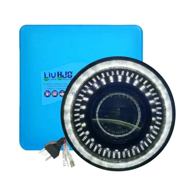 HJG 7 Inch White LED Headlight Chakra V1 Headlight Assembly for Thar Royal Enfield | 75-120W CREE/Osram LED Chip Multi color Compatible with Royal Enfield, Jeep, Thar, Gypsy