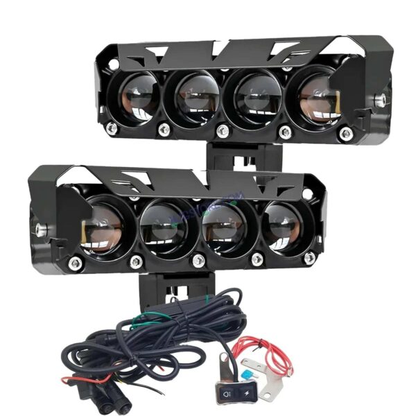 HJG LIU HJG Future Eyes 4 Lens Heavy with Remote Wiring Harness Kit 120W 4 Lens MEGA DRIVE Fog Light For Bike/Car/Thar/Jeep ( Cool White, 60W each * 2 = 120W Total ) - Pack of 2 HJG Future Eyes 4 Lens with Remote Wiring Harness Kit