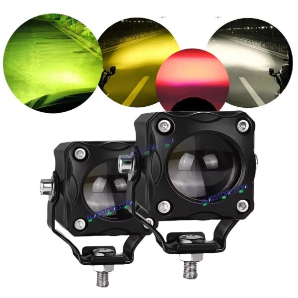 Second image of HJG Lemon Green Tri Color Foglight HJG Lime Green Mini Drive V6 Version 6 1 Lens Mini Drive Light Red Devil Eye Light, Lemon Green Light, White, Yellow Multiple Connecting Red Yellow White Color With Canbus Wiring HJG Lemon Green Tri Color Fog light