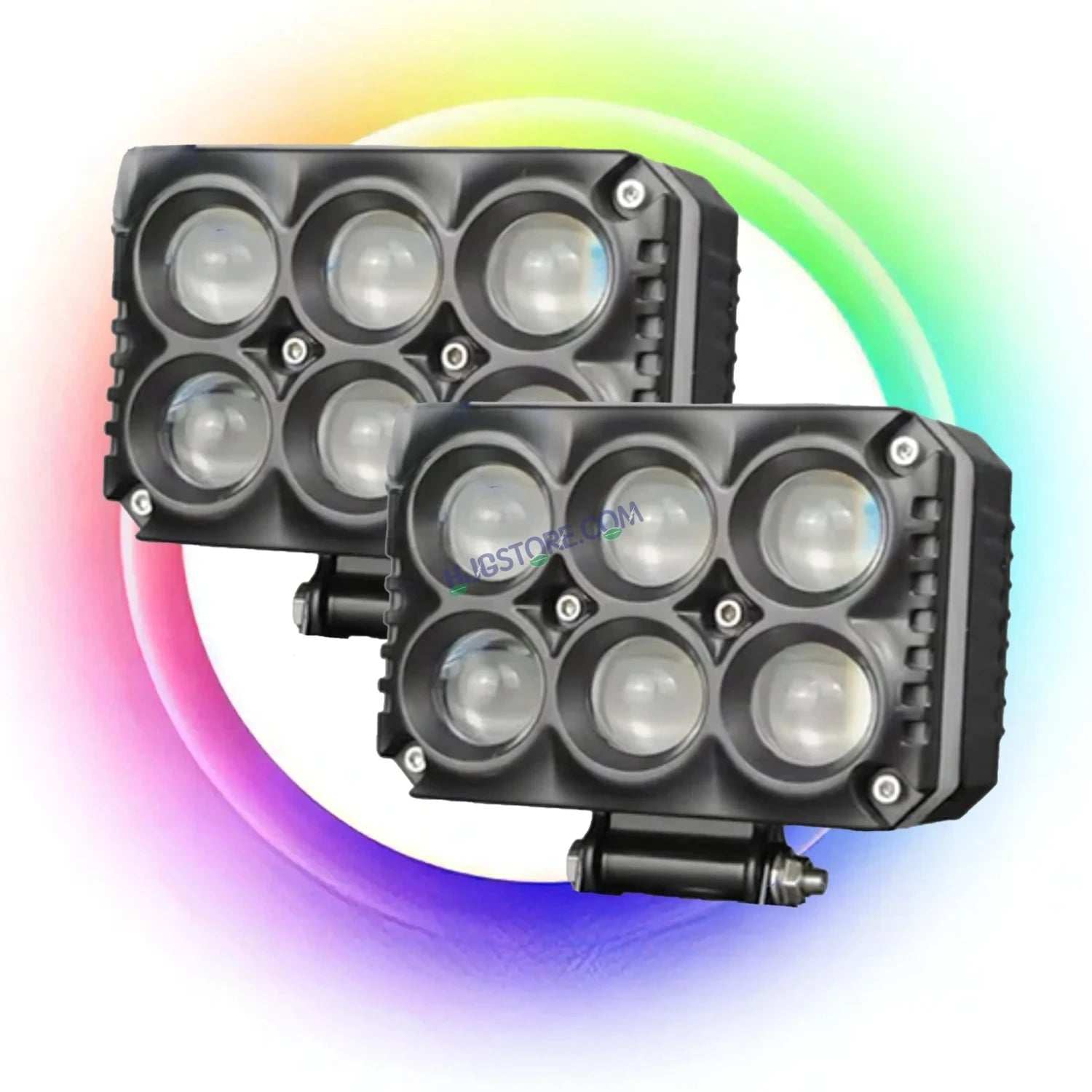 HJG M Series RGB DRL 6x6 Projector Lens 2pc Foglight with RGB DRL Modes 6x6 LED Projector Fog Lens 60W with RGB DRL Foglight Ultra Wide Dual Intensity LED Fog Lights White/Yellow/RGB DRL Projector (60W) Universal For All Cars & Bikes LIU HJG RGB Fog Light