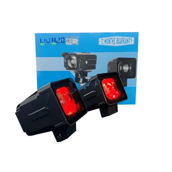 HJG Original 200W Camera Lens Fog LED Square Laser HJG Fog Light with Red Devil Lens 200W Red/White (Low and High Beam) MEGA DRIVE Fog Light For Bike/Car/Thar/Jeep/SUV/Universal ( Cool White ) - Pack of 2